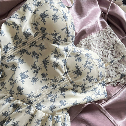 Cute A line Spaghetti Straps Blue Floral Chiffon Short Summer Dress Holiday Party Birthday Outfits DP0146