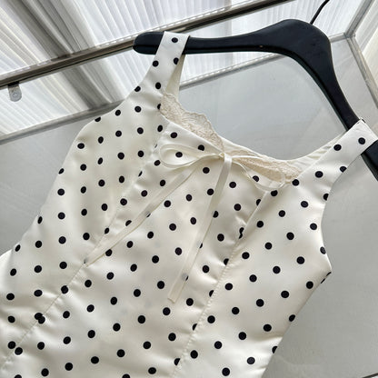 Sexy Ball Gown Square Neckline Satin Ivory Polka Dots Short Summer Dress Holiday Party Outfits For Women DP0120