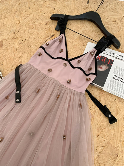 Cute A line Straps Pink Tulle Summer Dress Holiday Party Outfits For Women DP0113