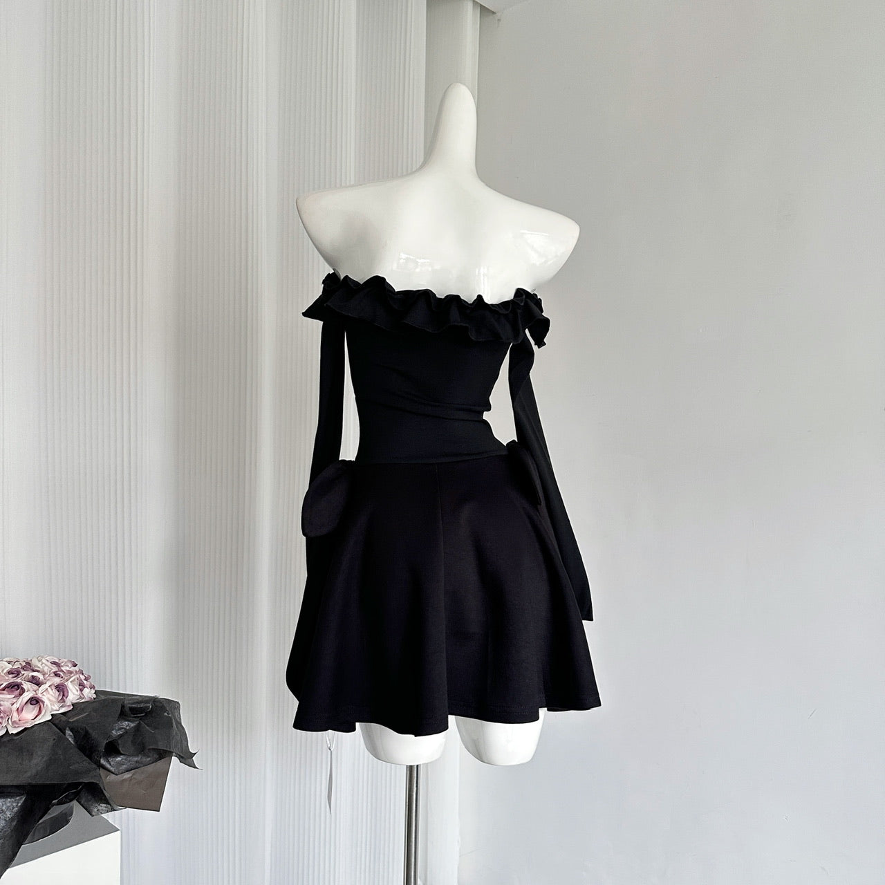 Robe d'été noire à épaules dénudées et coupe trapèze pour femme, tenue de fête ou de vacances, DP0094