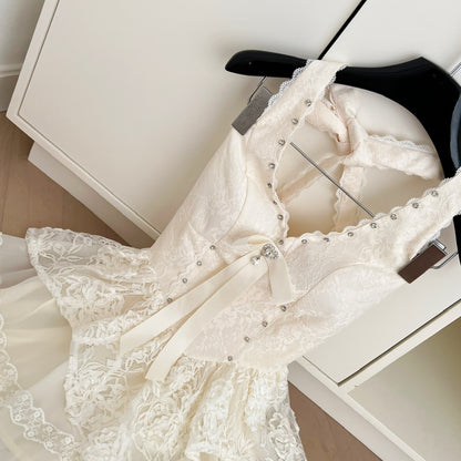 Sexy A line Halter Neckline White Lace Summer Dress Holiday Party Outfits For Women DP0107