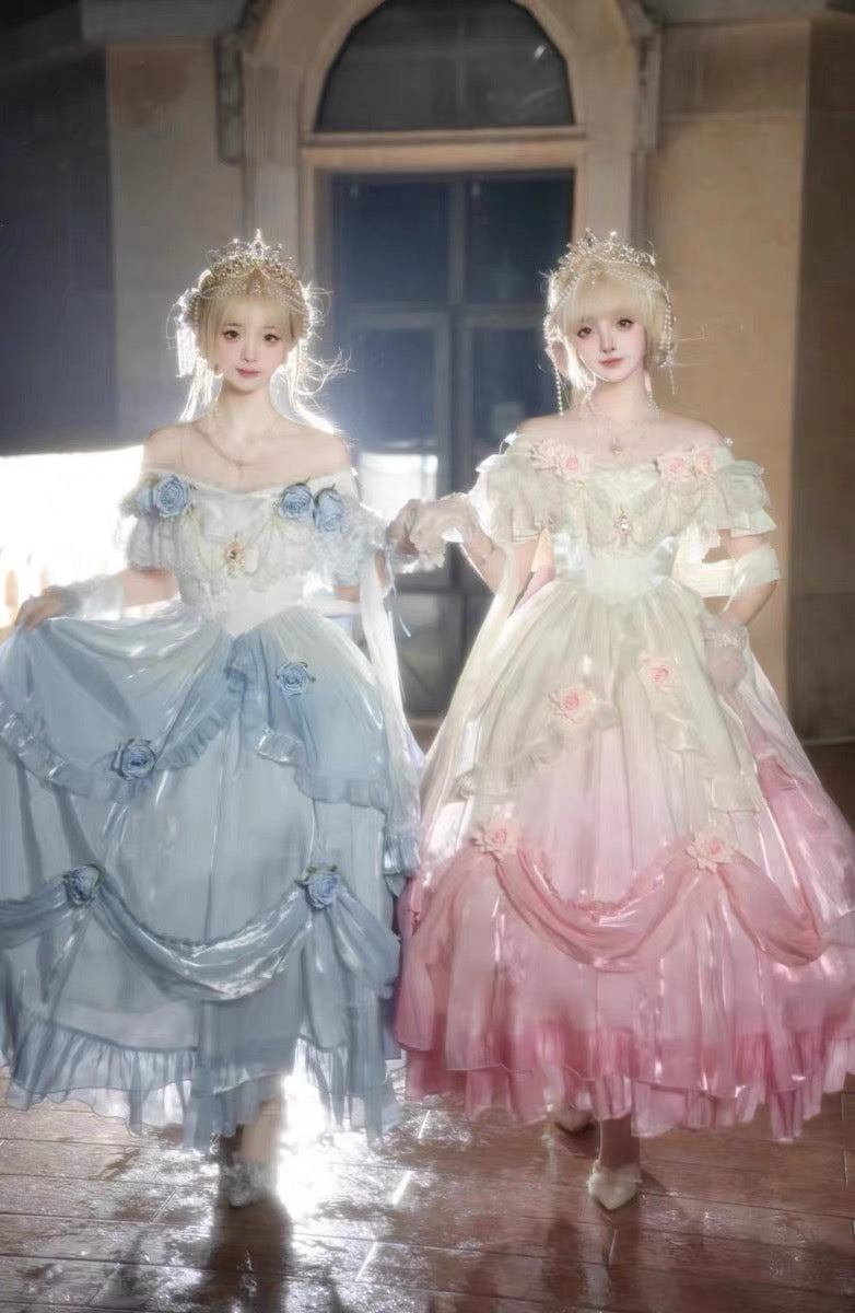Vintage Ball Gown Off The Shoulder Short Sleeves Spring 16th Birthday Dress Lolita Summer Dress 18th Birthday Outfits W1136