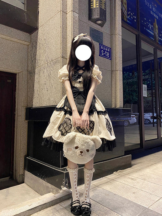 Cute Ball Gown Short Sleeves 16th Birthday Dress Lolita Dress Champagne Birthday Outfits DP0215