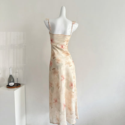 Simple Sheath V Neckline Pink Floral Chiffon Summer Dress Holiday Party Dress Birthday Outfits For Teens DP1409