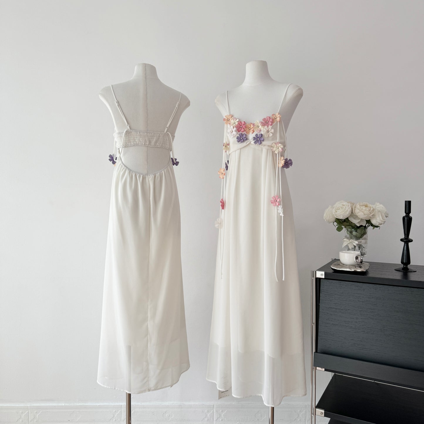 Cute A Line Spaghetti Straps Floral White Chiffon Summer Dress Holiday Party Outfits For Women DP0129