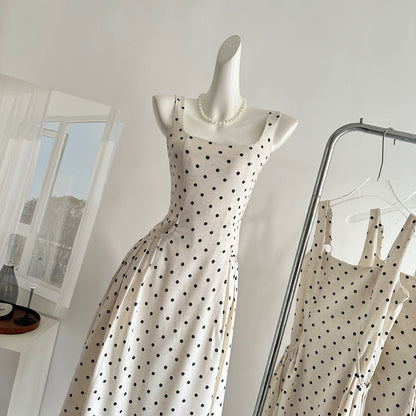 Sexy A line Square Neckline White Lace Summer Polka Dots Dress Holiday Party Outfits For Women DP0109