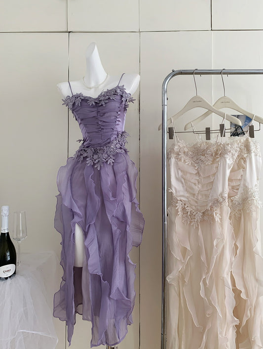 Süßes A-Linie Spaghettiträger Lagen Sommerkleid Urlaubsparty Outfits für Mädchen DP1399