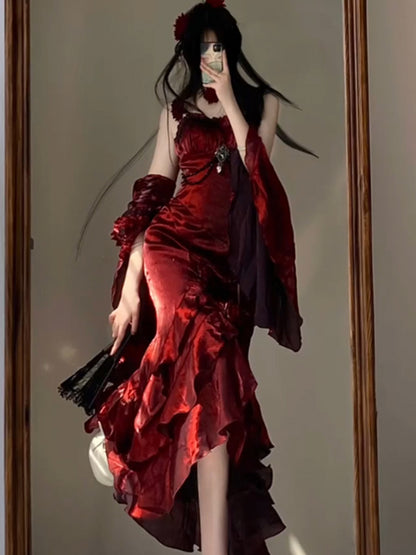 Cute High Low Burgundy Summer 18th Wine Red With Sleeves Birthday Dress Lolita Dress Birthday Outfits W1007