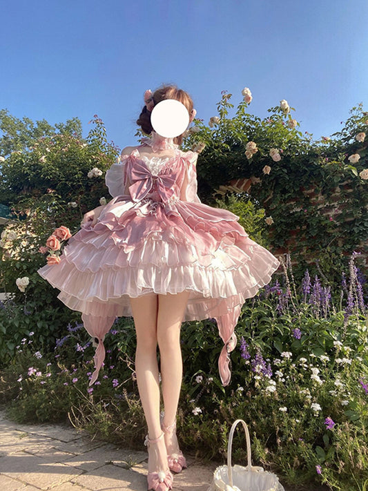 Vintage Ball Gown Pink Short Mini Summer 18th Birthday Dress Lolita Dress Birthday Outfits W1248