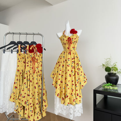 Simple A line Halter Yellow Summer Dress Holiday Party Dress Birthday Outfits For Teens DP1404