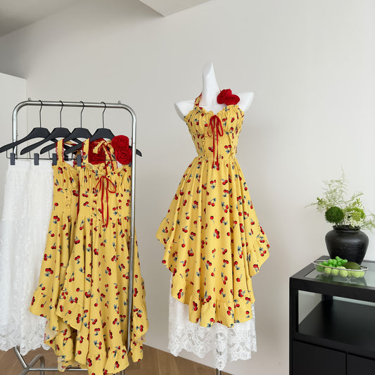 Einfaches A-Linie Neckholder-Sommerkleid in Gelb, Urlaubspartykleid, Geburtstags-Outfits für Teenager, DP1404