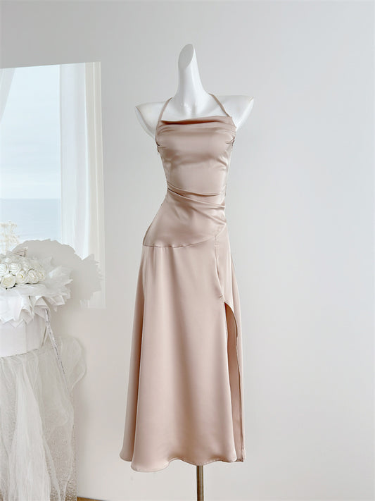 Sexy Meerjungfrau Neckholder Satin Sommer Strandkleid Urlaub Party Casual Outfits für Mädchen DP1403