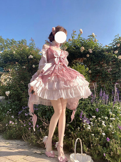 Vintage Ball Gown Pink Short Mini Summer 18th Birthday Dress Lolita Dress Birthday Outfits W1248