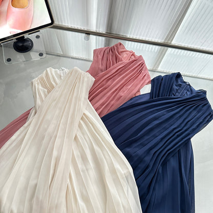 Sexy A line Halter Neckline Pink Short Chiffon Summer Dress Holiday Party Outfits For Women DP0119