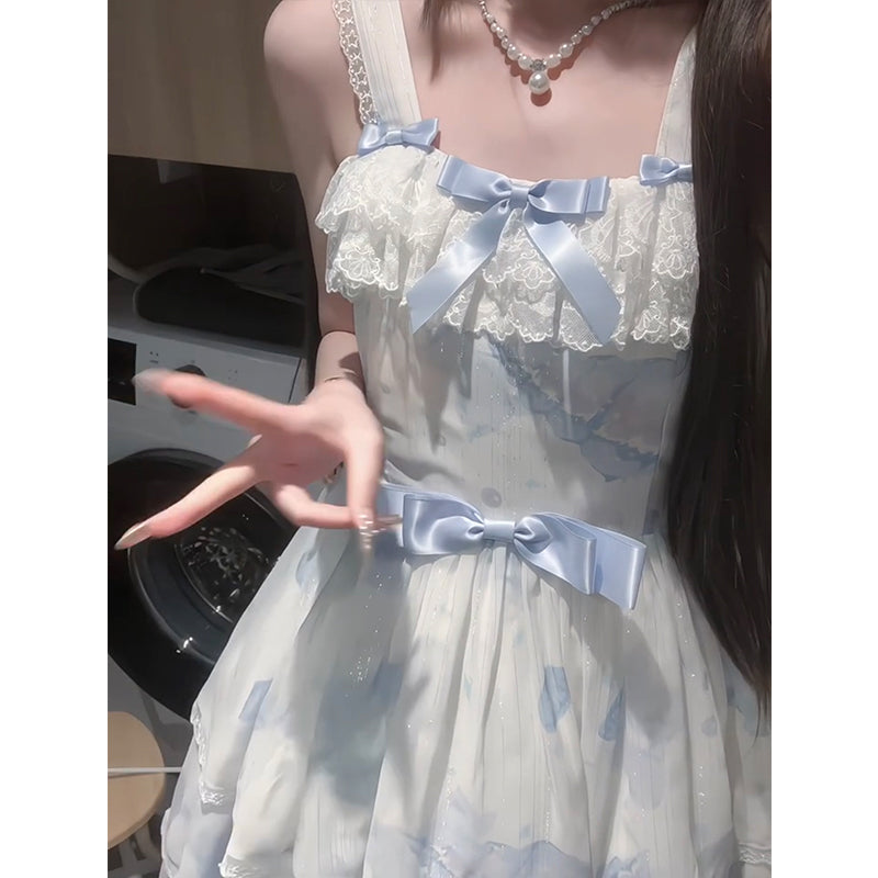 Vintage Ball Gown Square Neck White Blue Short Summer 18th Birthday Dress Lolita Dress Birthday Outfits W1237