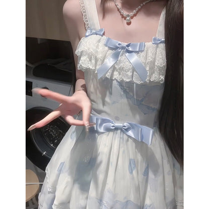 Vintage Ball Gown Square Neck White Blue Short Summer 18th Birthday Dress Lolita Dress Birthday Outfits W1237