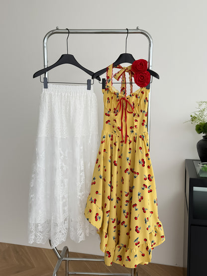 Simple A line Halter Yellow Summer Dress Holiday Party Dress Birthday Outfits For Teens DP1404