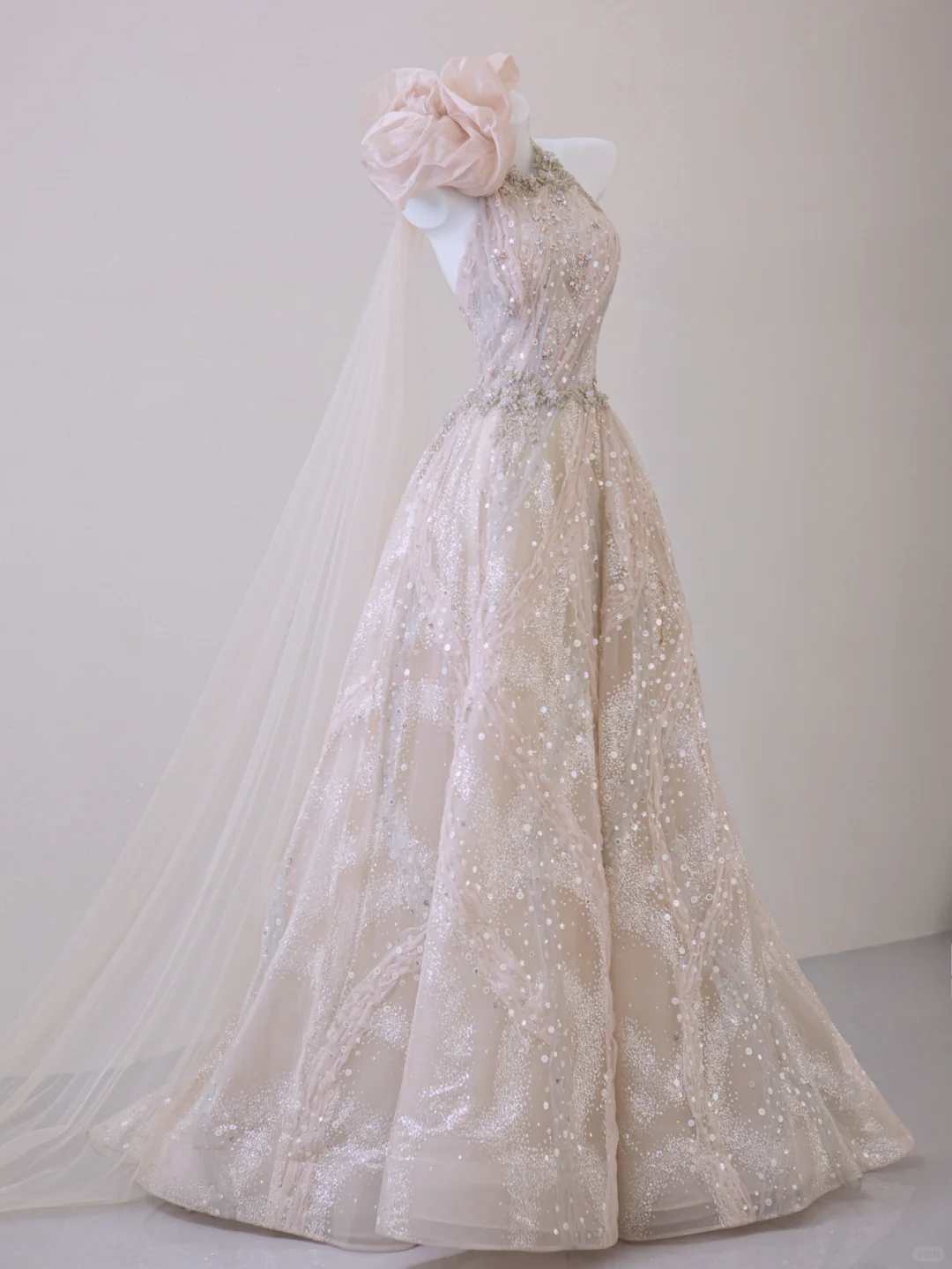 Classy Ball Gown One Shoulder Pink Sequin Evening Dress Long Prom Dresses P0020