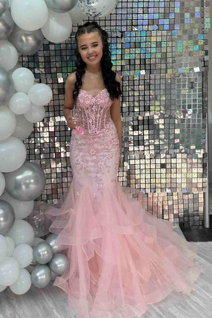 Elegantes Meerjungfrau-Kleid mit herzförmigem Ausschnitt und Spitze, rosa, lang, für den Geburtstag, Abschlussball, Baddie, Sommer-Outfit zum 20. Geburtstag, DP1131