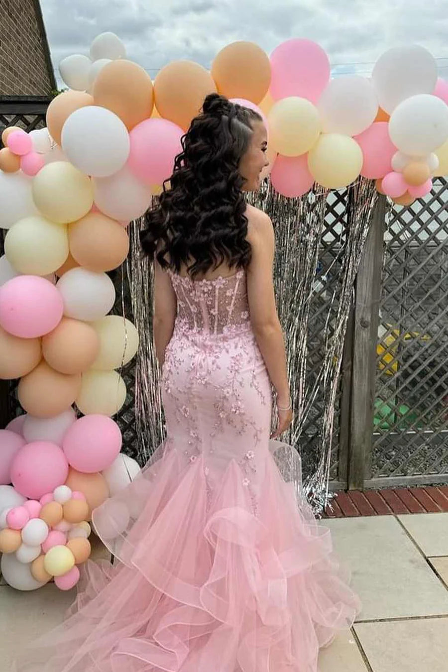 Elegantes Meerjungfrau-Kleid mit herzförmigem Ausschnitt und Spitze, rosa, lang, für den Geburtstag, Abschlussball, Baddie, Sommer-Outfit zum 20. Geburtstag, DP1131