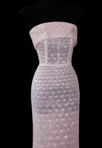 Fairy Pink  Prom Dress Tulle Strapless Sheath Evening Dress S1050