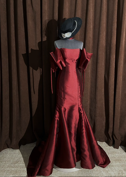 Elegant Red Prom Dress Satin Strapless  A-Line Evening Dress S1059