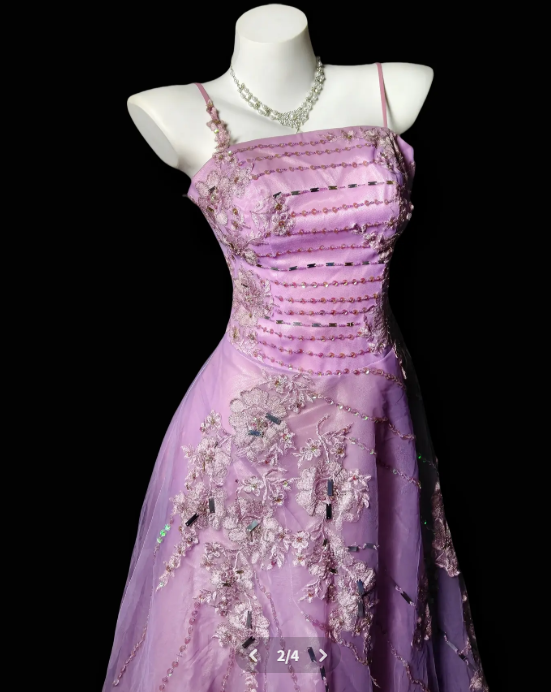Elegant Purple Prom Dress Tulle Spaghetti Straps A-Line Evening Dress S1068