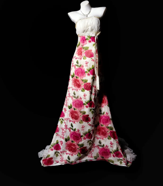 Elegant Floral Prom Dress Chiffon Strapless Sheath Evening Dress S1069