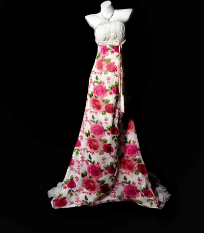 Elegant Floral Prom Dress Chiffon Strapless Sheath Evening Dress S1069