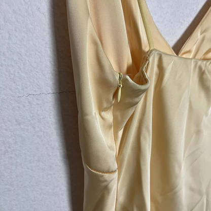 Superbes robes de bal en satin jaune à bretelles fourreau, robes d'invitées de mariage d'été formelles, tenues d'invitées de mariage DP766