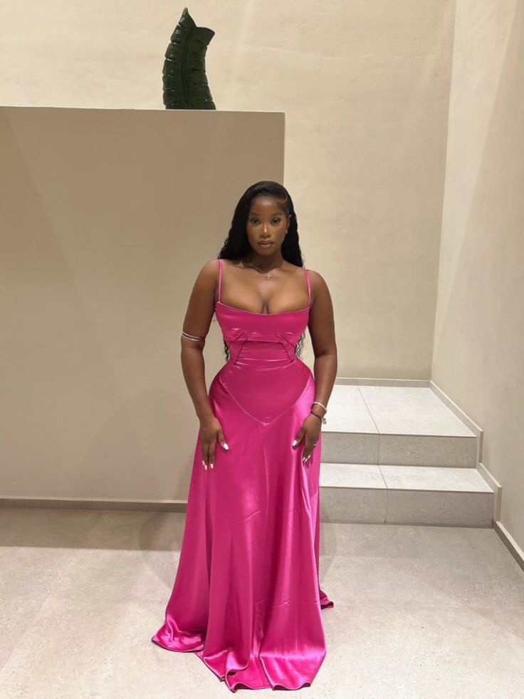 Robe de bal longue en satin rose à bretelles spaghetti et jolie robe de remise de diplôme noire pour fille D2553