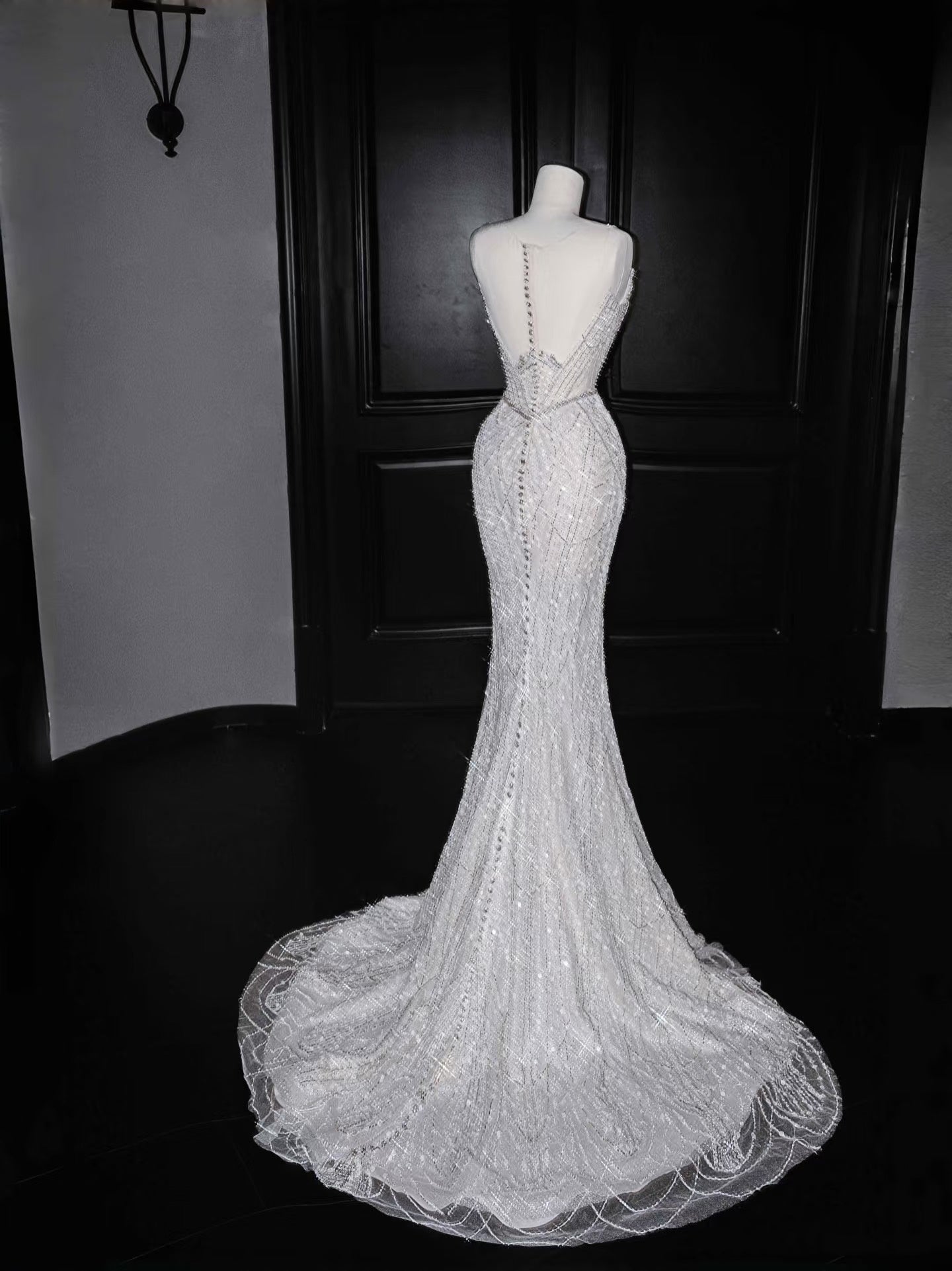 Robe de bal longue style sirène vintage à paillettes gris argenté, tenue de soirée, de remise de diplôme, d'anniversaire, D2716