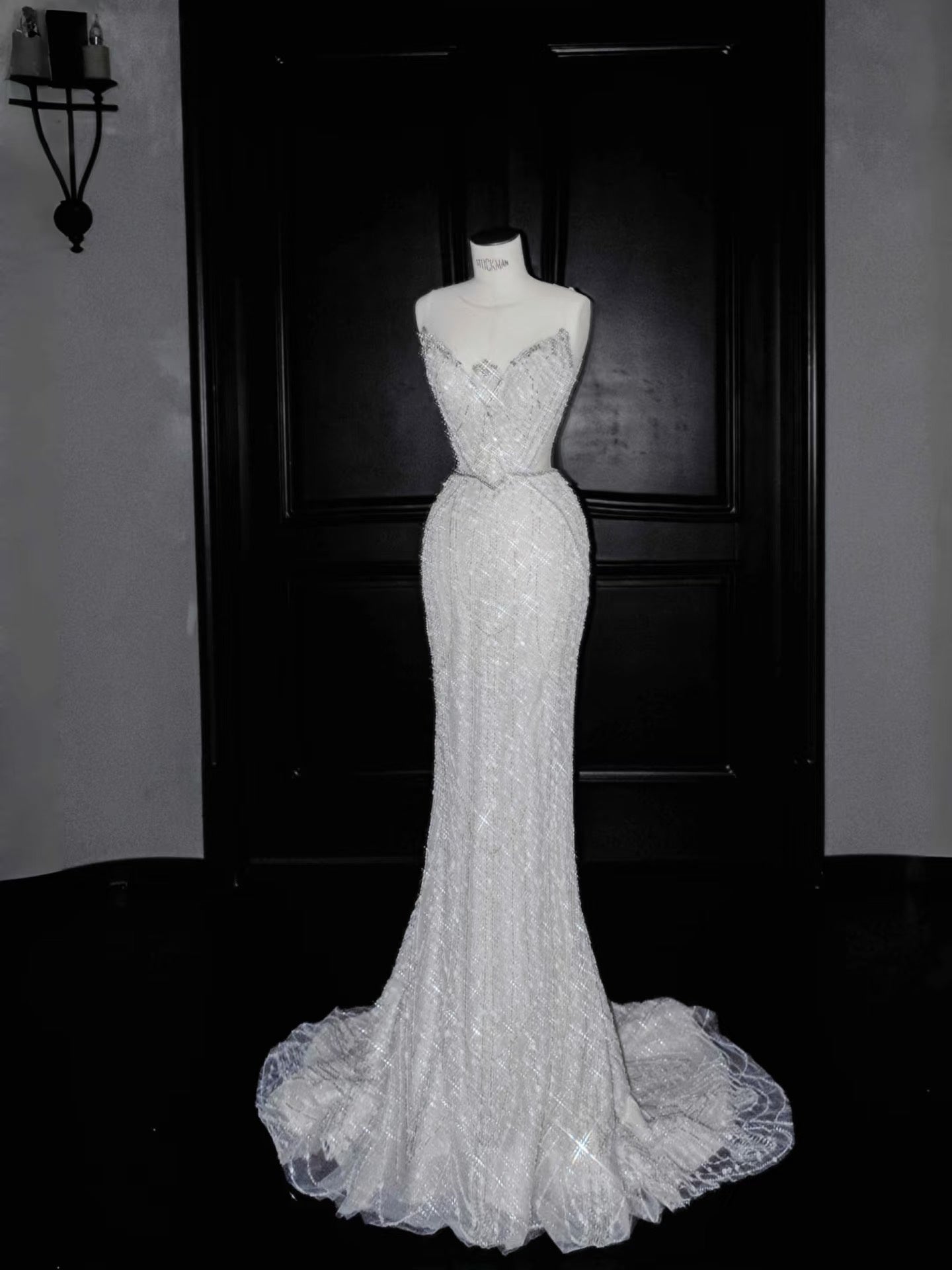 Sexy Mermaid Silver Gray Strapless Sequins Long Prom Dress Party Dress Graduation Dresses Birthday Outfits D2717