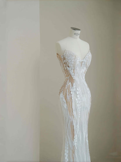 Pretty Bridal Gown Mermaid Sweetheart Lace White Long Wedding Dresses Modest Bridal Gowns D2727