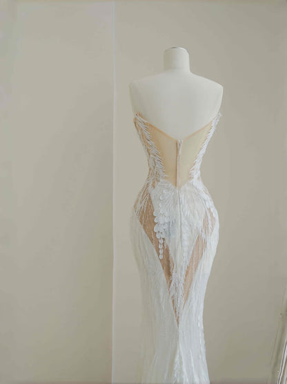 Pretty Bridal Gown Mermaid Sweetheart Lace White Long Wedding Dresses Modest Bridal Gowns D2727