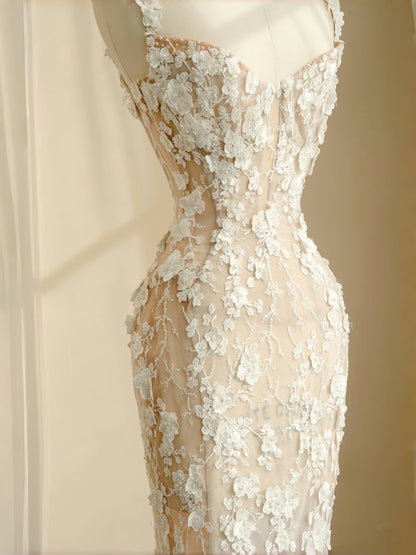 Simple Bridal Gown Mermaid Straps White Lace Floor Length Wedding Dresses Minimalist Bridal Gowns D2730