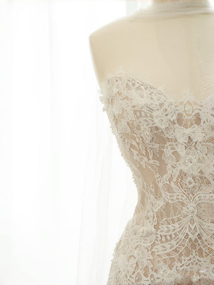Simple Bridal Gown A line Sweetheart White Lace Floor Length Wedding Dresses Minimalist Bridal Gowns D2735