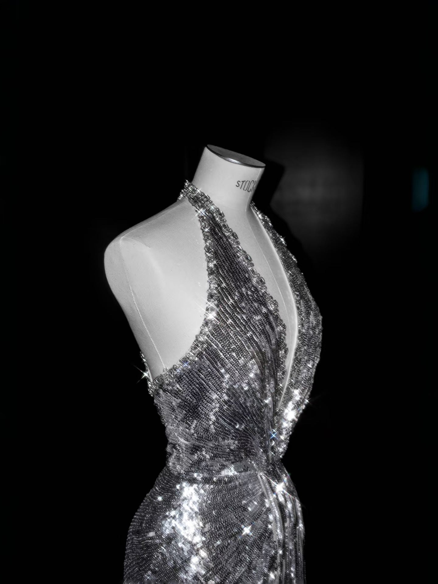 Glitzerndes Meerjungfrau-Kleid mit V-Ausschnitt, silberne Pailletten, langes Ballkleid, Partykleid, Abschlusskleider D2737