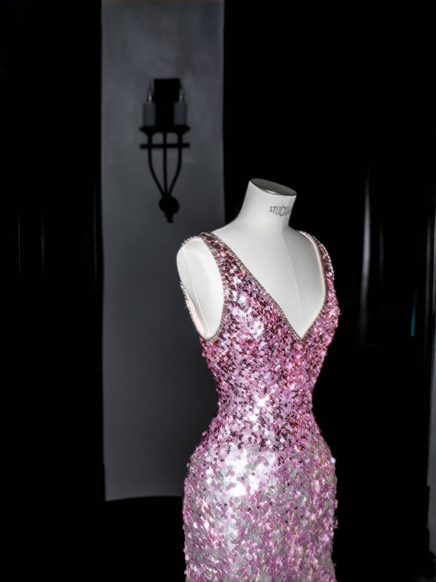 Sparkly Mermaid V Neck Pink Sequin Long Prom Dress Party Dress Graduation Dresses D2738