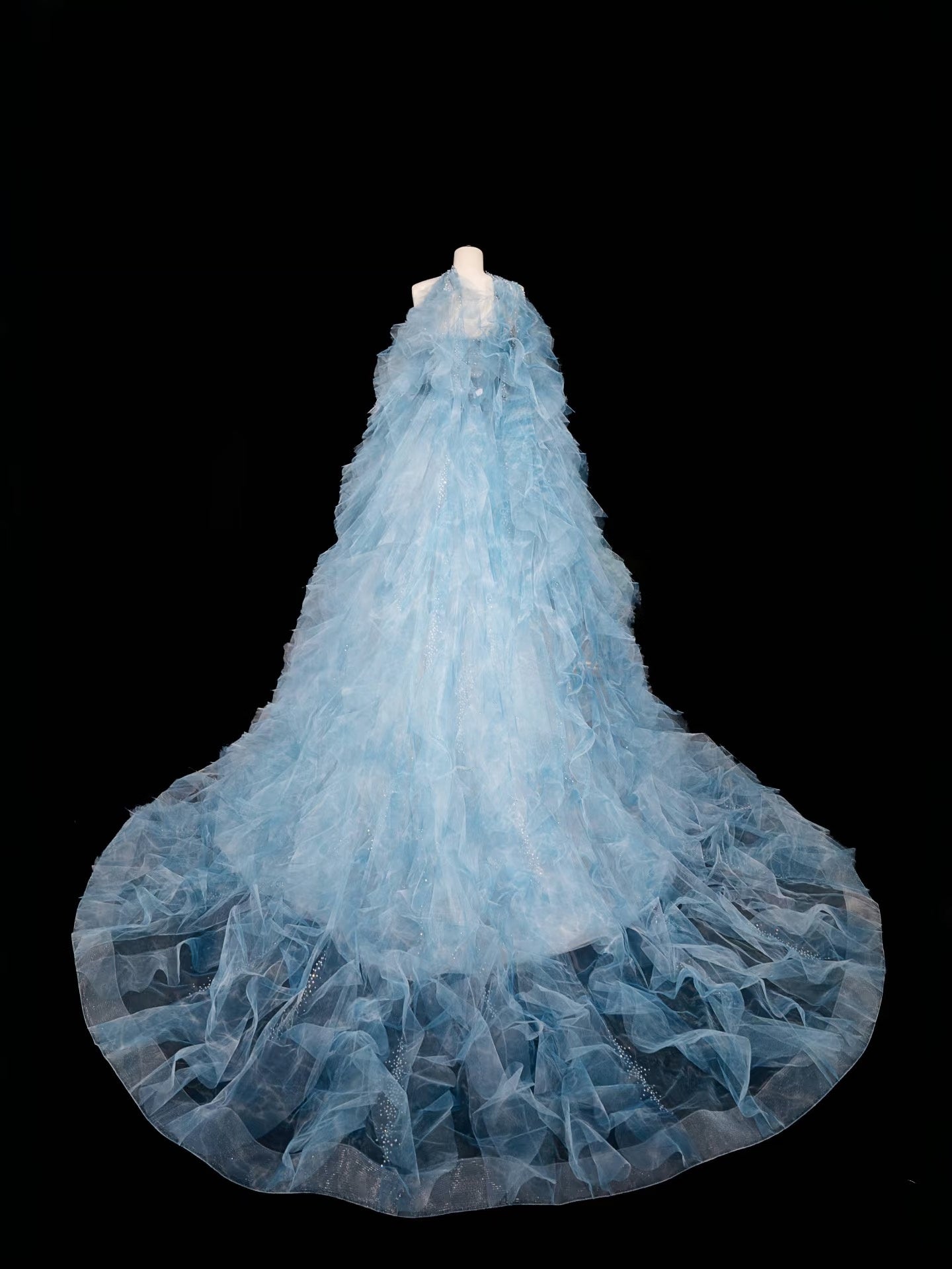 Bescheidenes Ballkleid Trägerlos Blau Tüll Langes Ballkleid Partykleid Abschlusskleider D2739