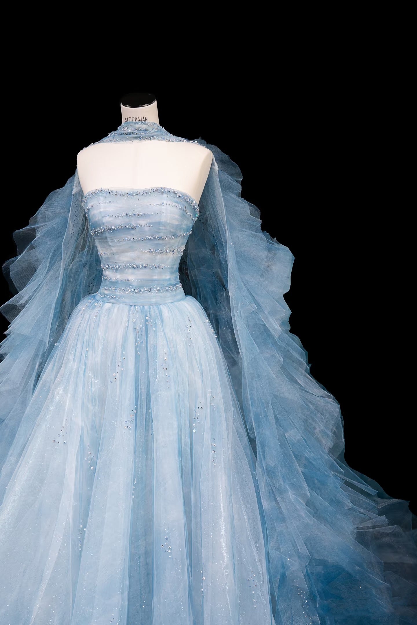 Bescheidenes Ballkleid Trägerlos Blau Tüll Langes Ballkleid Partykleid Abschlusskleider D2739