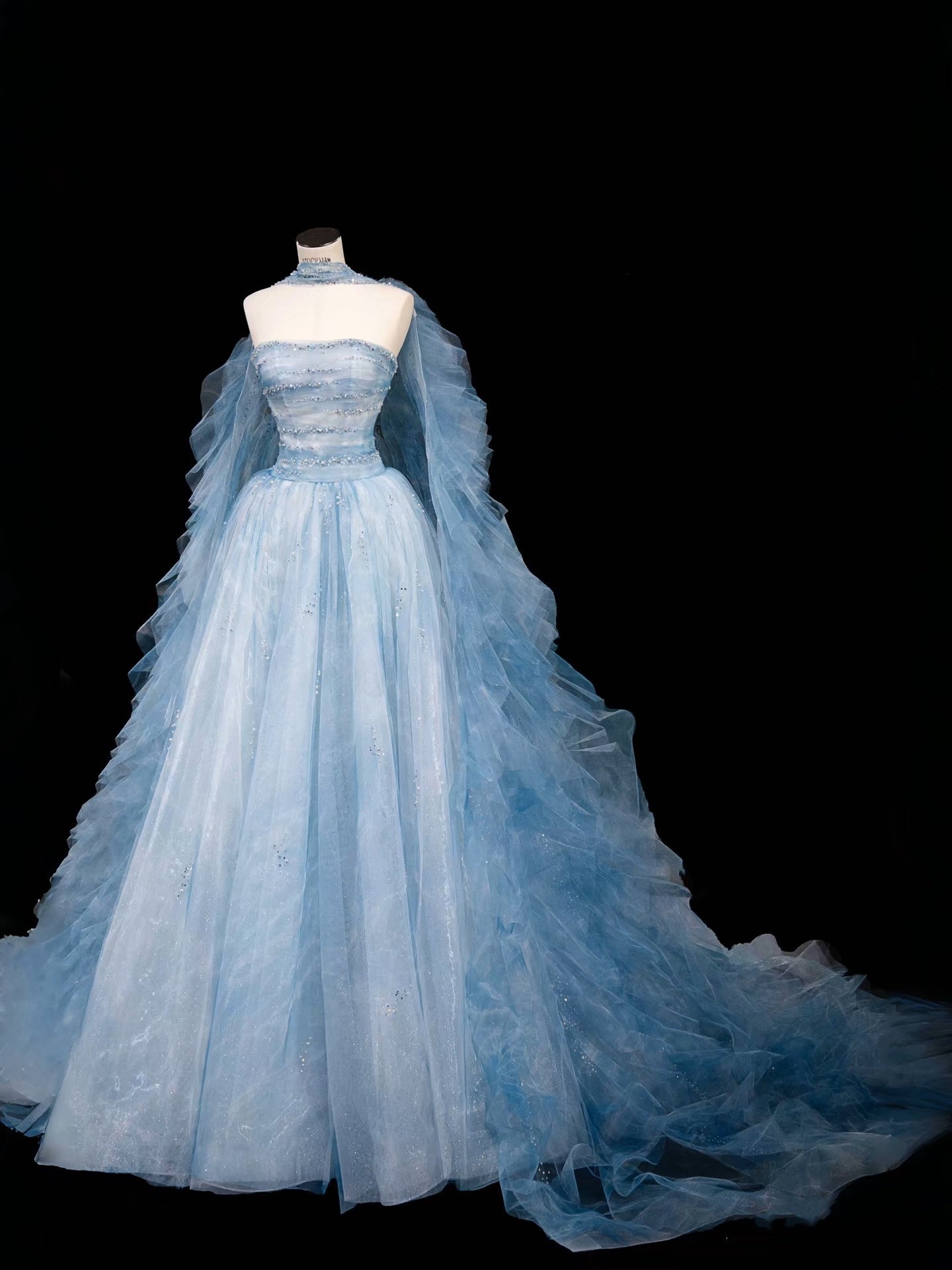 Bescheidenes Ballkleid Trägerlos Blau Tüll Langes Ballkleid Partykleid Abschlusskleider D2739
