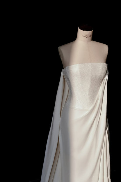 Simple Bridal Gown Sheath Strapless White Lace Floor Length Wedding Dresses Minimalist Bridal Gowns D2740