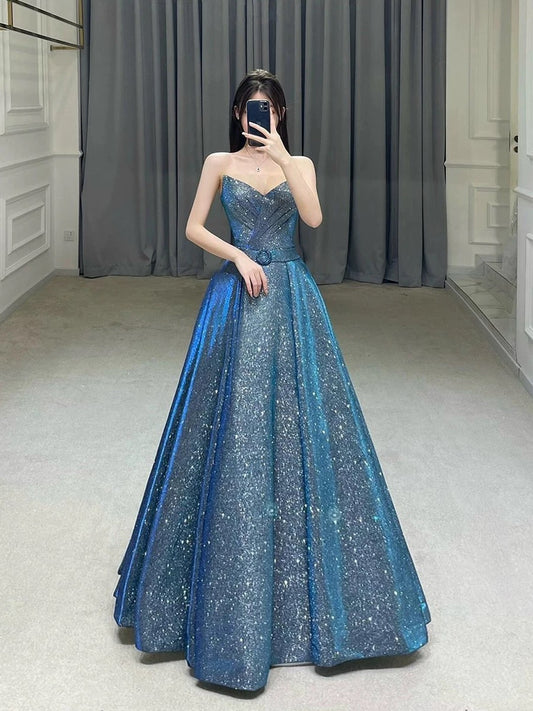 Classy Ballkleid Schatz Blau Pailletten Abendkleid Lange Ballkleider H2871