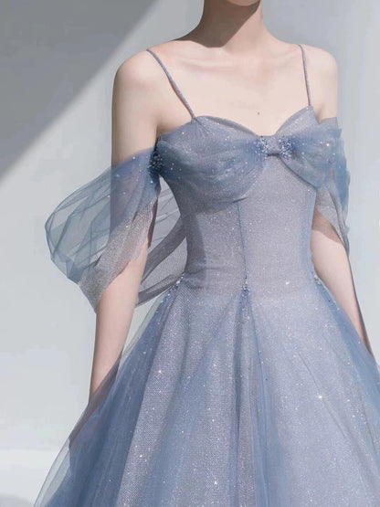 Classy Ball Gown Spaghetti Straps Sequin Evening Dress Long Prom Dresses H2878