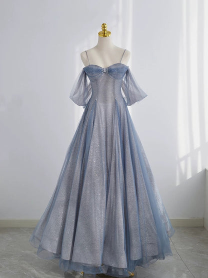 Classy Ball Gown Spaghetti Straps Sequin Evening Dress Long Prom Dresses H2878