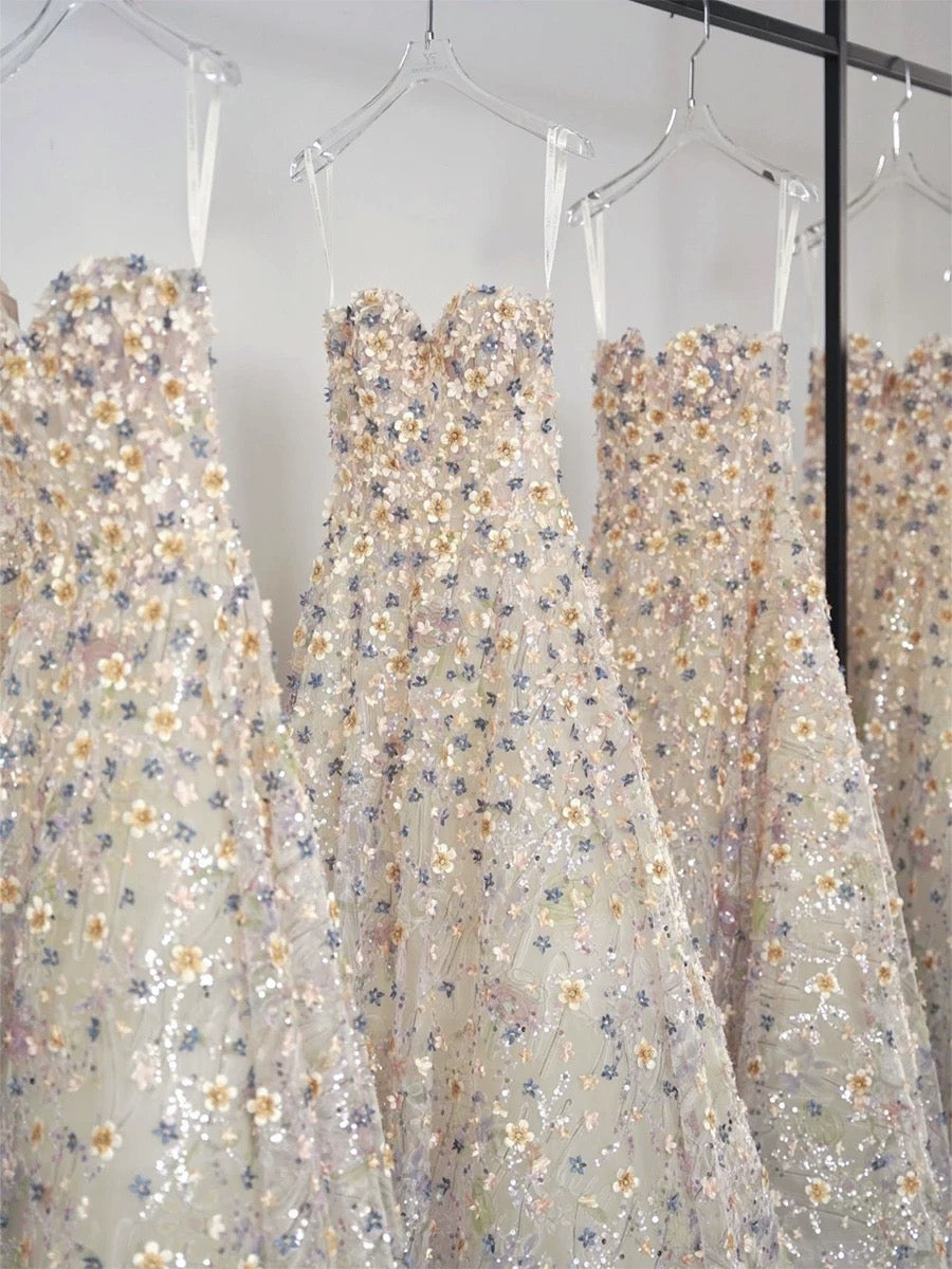 Edel Elegante Ballkleid Liebsten Weiß Blumen Tüll Lange Ballkleider H2895