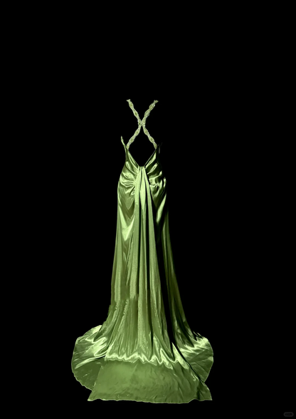 Vintage Classy Mermaid V Neckline Sage Green Backless Long Evening Dress Prom Dresses H2970