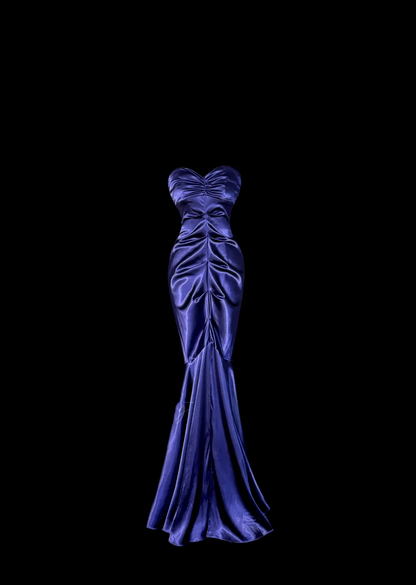 Robe de soirée longue plissée en satin raisin, style sirène, décolleté en cœur, sans manches, style vintage, H2974