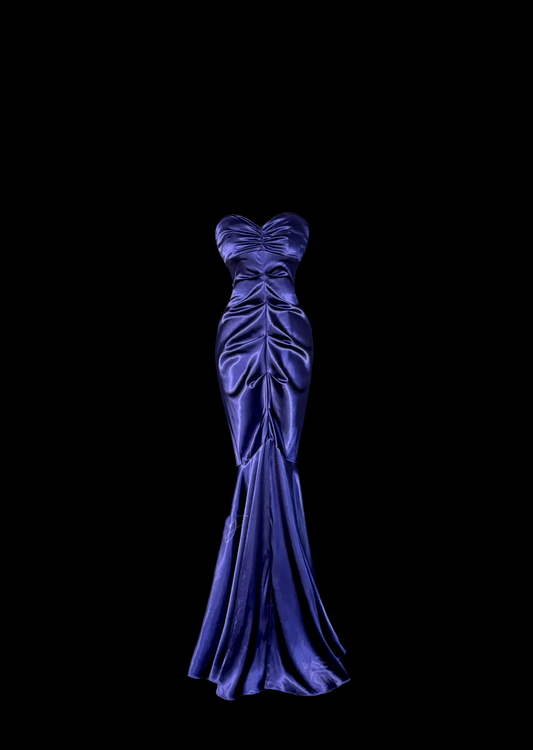 Vintage Classy Mermaid Schatz Grape Satin Ärmelloses Gefaltetes Langes Abendkleid Ballkleider H2974